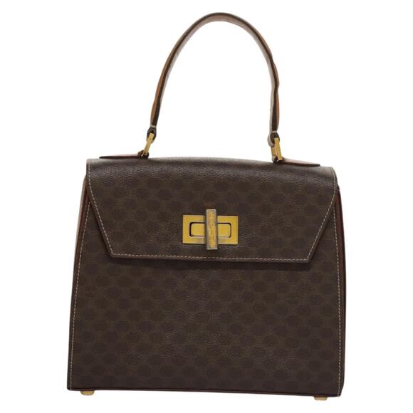 CELINE Macadam Canvas Hand Bag Pvc Leather Brown - Picture 2 of 13